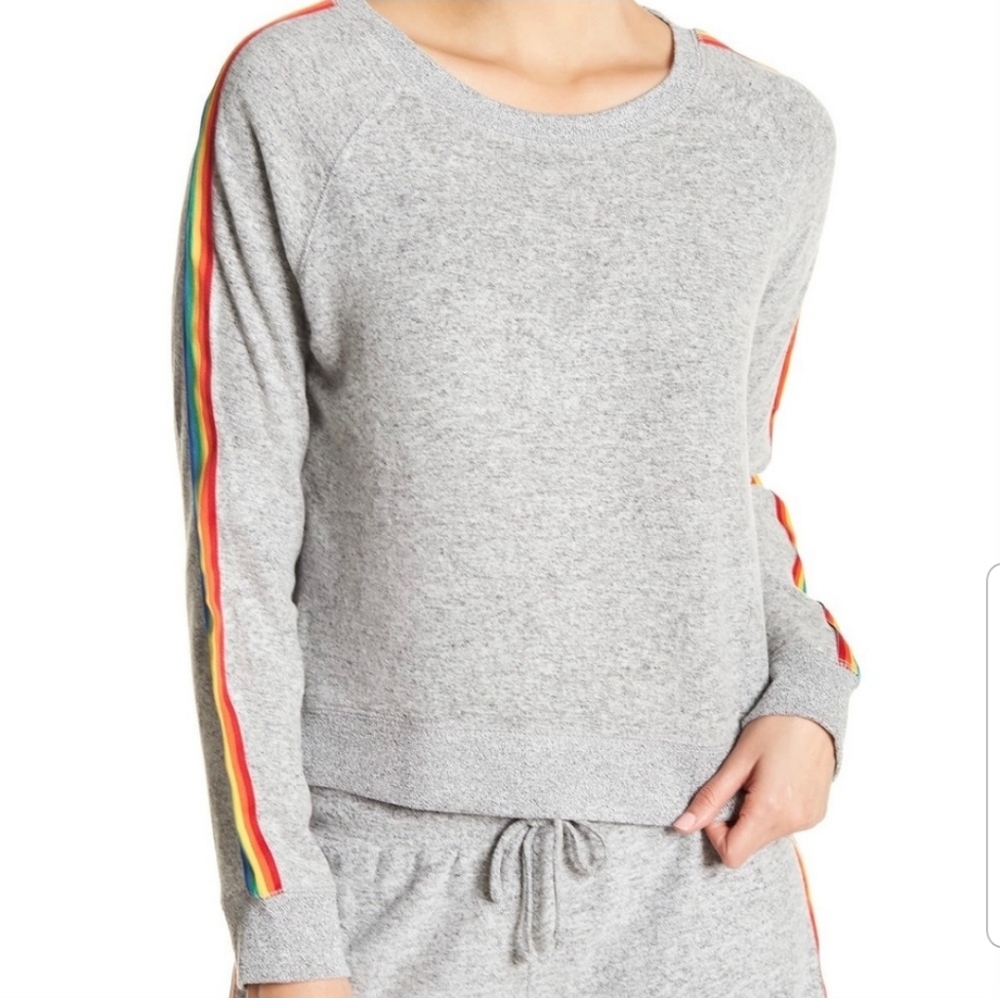 Fresh Press Cropped Rainbow Stripe Sweatshirt
